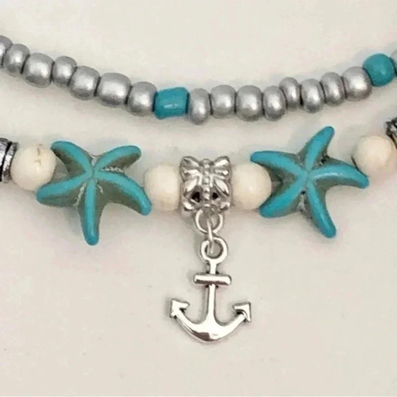 Nice Quality Turquoise & White Agate Anchor Sea Summer Beach Ocean Anklet New - Picture 1 of 4
